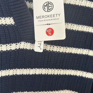 Women's Navy and White Striped Sweater